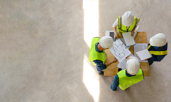 Whitecode building services engineers discussing drawings and plans